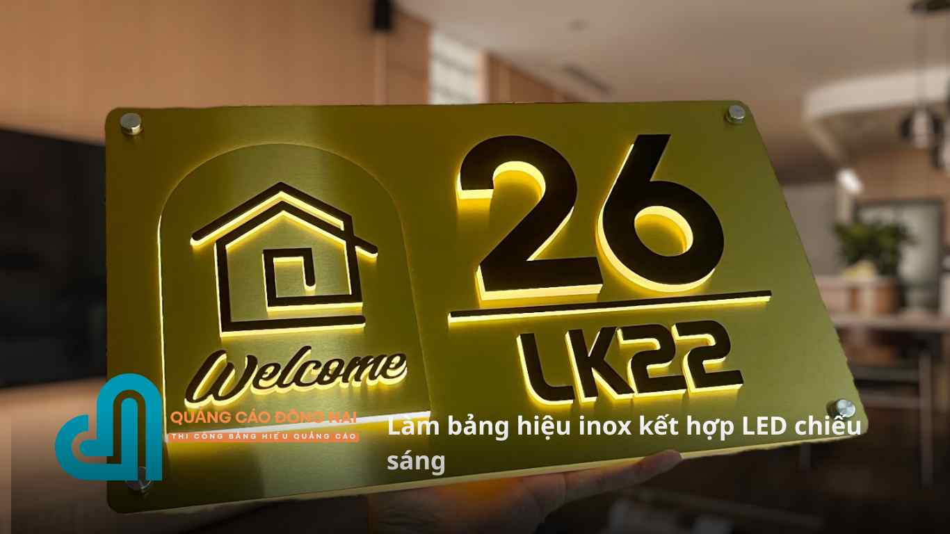 Làm bảng hiệu inox kết hợp LED chiếu sáng